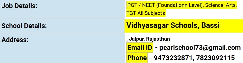 School Jobs at  Vidhyasagar Schools, Bassi  ,   Jaipur